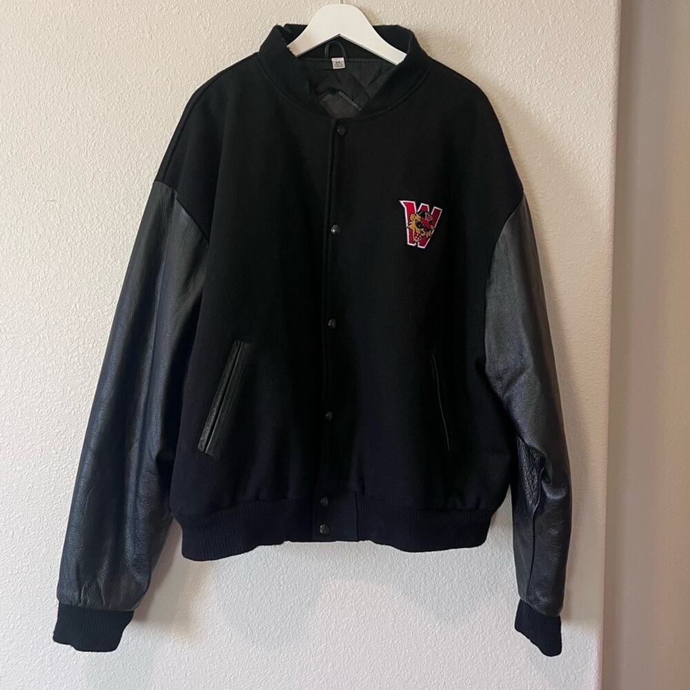 Vantage Vintage Wild Things Varsity Jacket
Mens XL Black Leather Wool Spellout